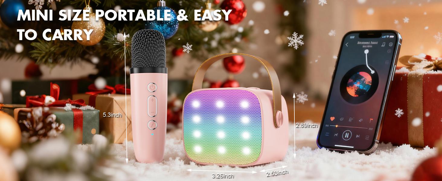 Mini Karaoke Machine with 2 Microphones, Portable Bluetooth Karaoke Machine with Light, Birthday Gifts for Girls Boys Son Daughter Home Party