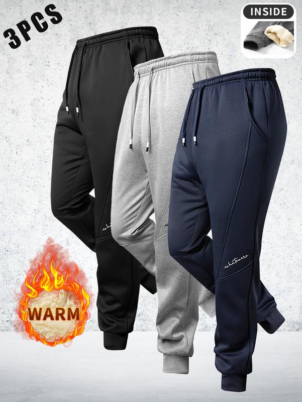 Men's Trendy Fleece-Lined Drawstring Joggers | Wear-Resistant 3D Cut | 10,000-Needle Embroidered Lettering