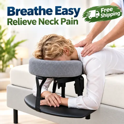 【Breathe Easy & Relieve Neck Pain】Face Down Pillow for Bed-Adjustable, Massage Headrest with Armrest for Neck Pain Relief, Home Massage & Phone Use