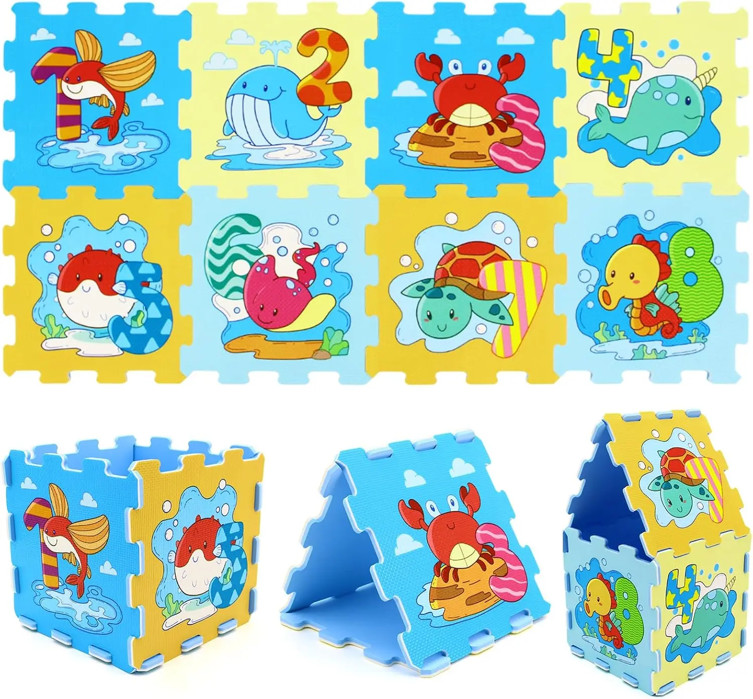 Costzon Kids Foam Puzzle Floor Mat, 8-Piece 12x12in Educational Animal Interlocking Baby Play Mat, Non-Slip Waterproof Children Toddler Infant Foam Floor Tiles