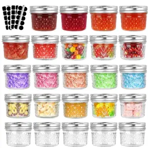 CycleMore 4oz Clear Mason Jars Small Glass Jar With Silver Separable Lids Mini Canning Jars for Honey Jam Jelly Wedding Favors Kitchen Food Storage Set of 24 - Tin, Bottles