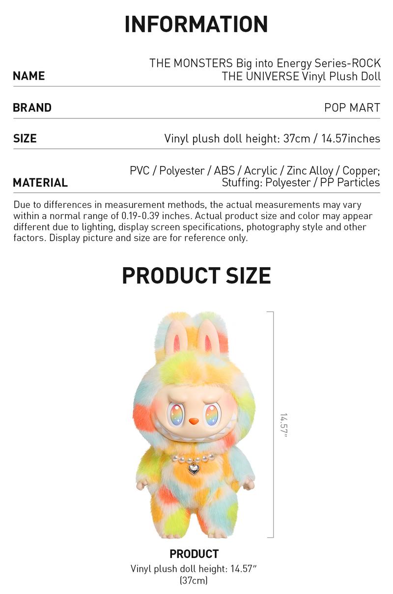 POP MART THE MONSTERS Big into Energy Series-ROCK THE UNIVERSE Vinyl Plush Doll, Labubu Collectible Toys, Valentine’s Day Gifts