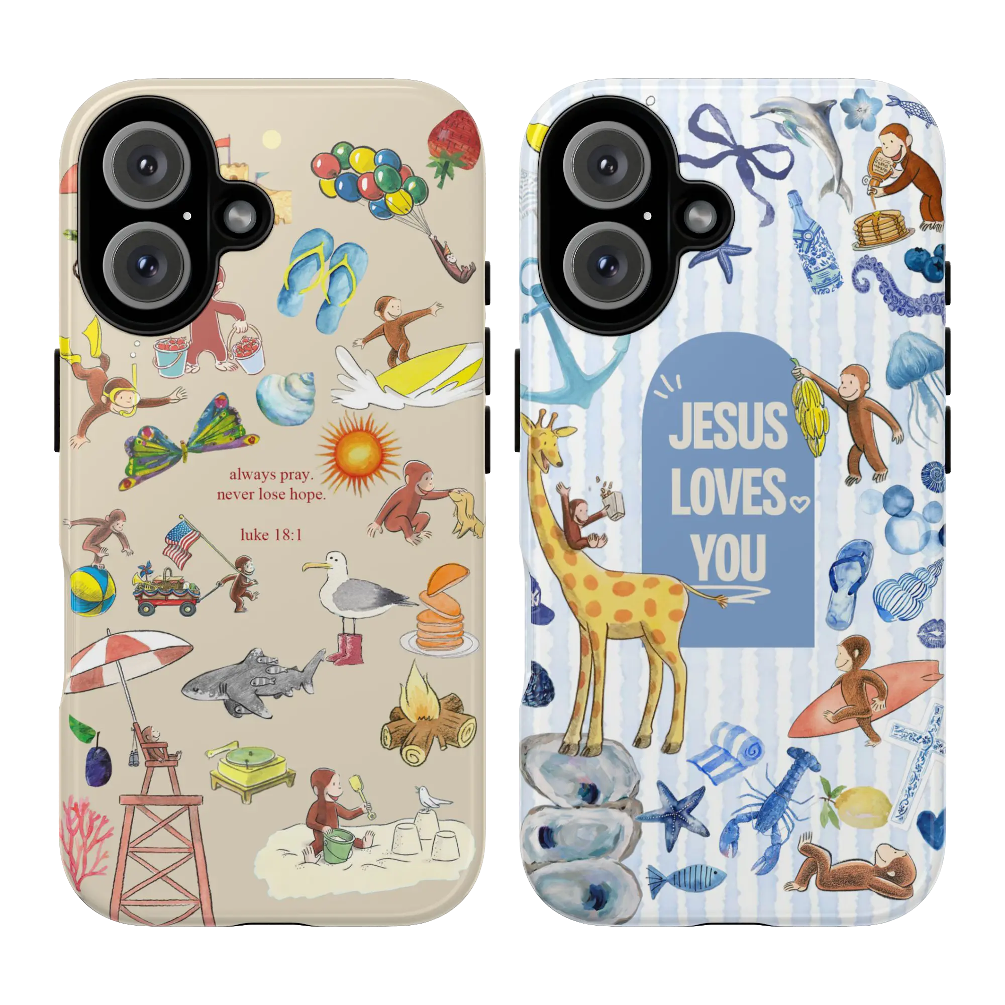 Christian Inspired Polycarbonate Durable Shockproof Smartphone Case - Curious Monkey Cute Cartoon Design, Bible Verse, 'Jesus Loves You' Print, Handheld Device Accessory, Gift for Fans