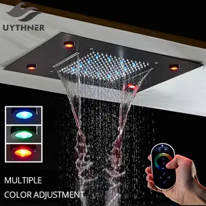 Lue's House Luxury Waterfall Rainfall LED Light Shower Head Ceiling Embedded Shower Head Colorful Bathroom Showers 304SUS Showerhead
