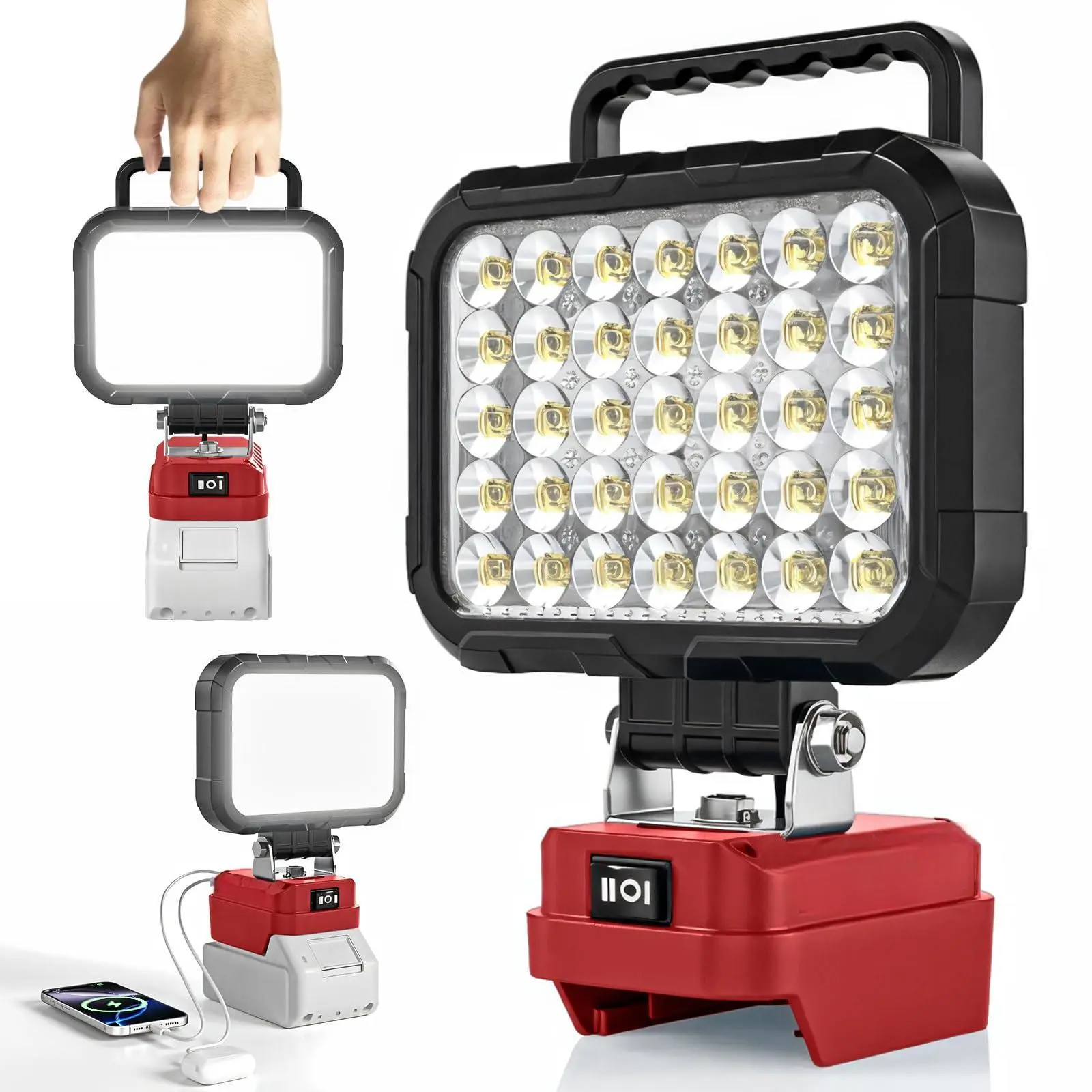 LED Work Light Compatible with Milwaukee M18 18V Batteries — 78W 6500 Lumens Cordless Work Light with 2 USB Charging Ports, 145° Adjustable Angle Portable Home/Accessory Light (Battery Not Included)