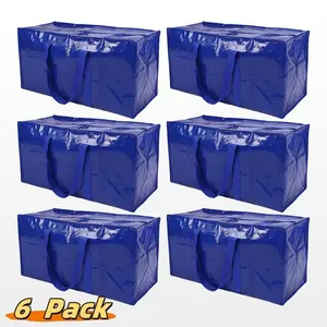 Large Moving Bags, 6/2 Pack Blue Heavy Duty Totes for Storage with Addable Labels, Wrap-Around Handles, Space-Saving Storage Bags, Alternative to Moving Boxes, Back to School Gifts