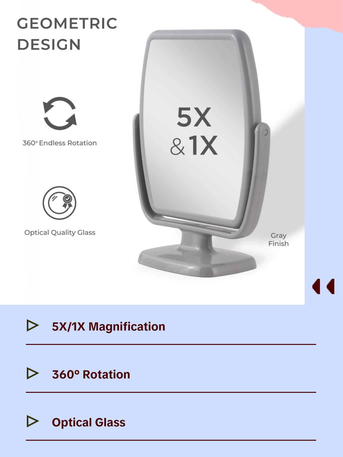 Zadro GEO Vanity Makeup Mirror with 5X/1X Magnification, Geometric Design, 360° Swivel, Optical Glass & Sleek Acrylic Decor bathroom  gadgets