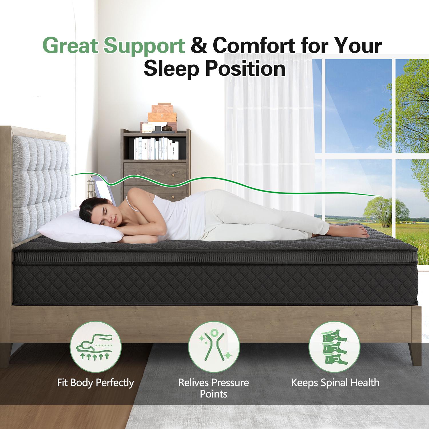 Luxury Gel Memory Foam Hybrid 5 Zone Pocket Spring Mattress In A Box Medium Firm Twin Full Queen King 10" 12" 14" For Motion Isolation Edge Support