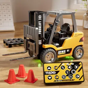 2026 1/64 Alloy Mini Forklift Toy 11 Channel 2 Mode 2.4Ghz Remote Control USB-C Rechargeable with Lights and Sounds 2 in 1 Transformable Lift Fork & Hook RC Construction Vehicles for Adults Kids Boys & Girls Birthday Christmas Gift