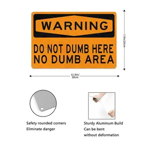 WARNING 'Do Not Dumb Here No Dumb Area' Aluminum Metal Sign 8x12 Inch - Durable Office Garage Game Room Decor Hilarious Gag Gift for Coworkers Friends