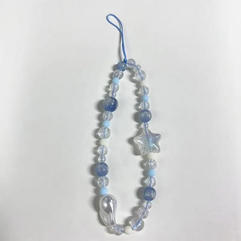 Style Summer Blue Starry Sky Beaded Acrylic Lanyard, Universal Handmade Camera Strap, Wristband Portable Trendy Aesthetic Accessory, Beaded Phone Chain, Cellphone Accessories