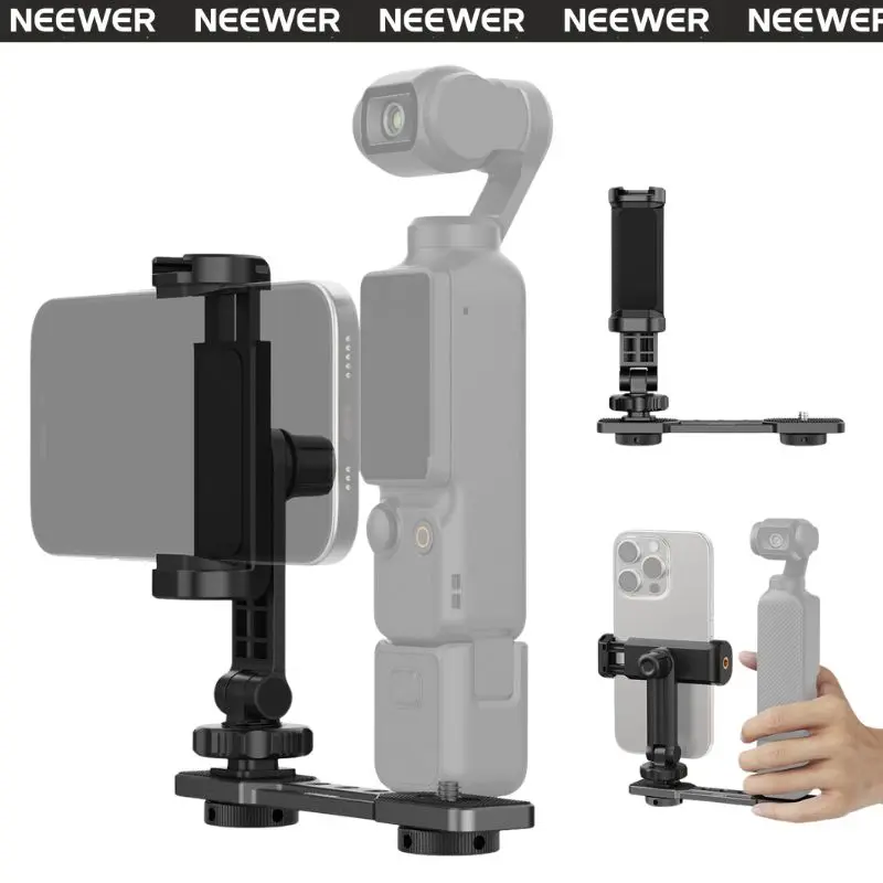 NEEWER AC021 Alloy Phone Holder Mount for DJI Osmo Pocket 3&4, Adjustable Smartphone Clamp with Cold Shoe, Handheld Expansion Mount for Vlogging, Recording, Custom Accessories, Horizontal & Vertical Shooting