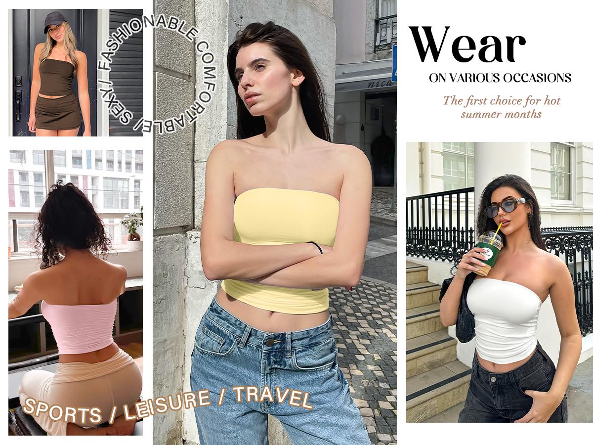 YEOREO Sophie Women Sexy Long Tube Tops Double Lined Basic Y2K Summer Cute Strapless Fitted Bandeau Going Out Crop Top SpringStatements