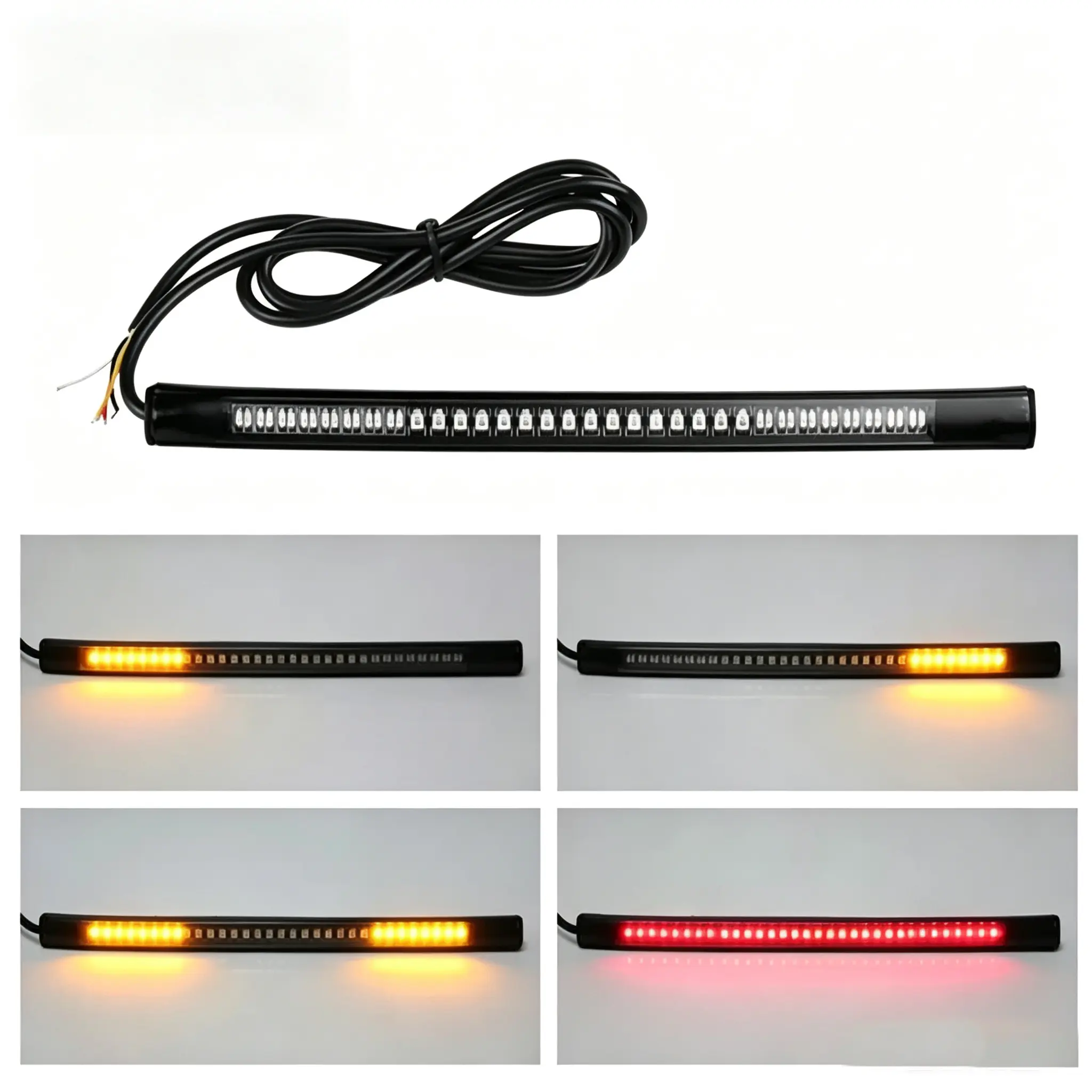 1pc Universal Motorcycle Tail Light - 48-LED Amber/Red Brake, Stop, Turn Signal Flexible Strip for Motorbike, ATV