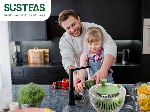 PUKOMC 5 in 1 Large Salad Spinner Dehydrator with Vegetable Chopper Drainer Bowl & Colander Multifunctional Kitchen Utensils Springtok Green - Fathersdaygift Detachable 304 Stainless Steel Blades Food-Grade Materials Dishwasher Safe Slicer Basket Board