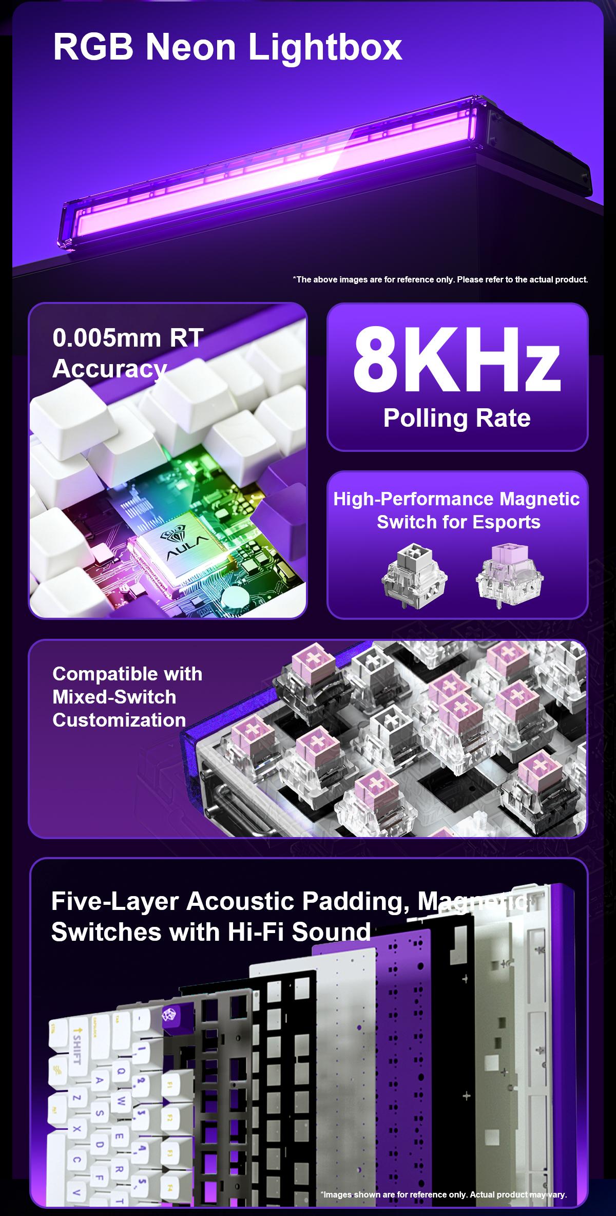 [New]AULA Hero 99 Hall Effect Mechanical Gaming Keyboard – Hero 68 Performance with Full-Size 99% Layout, 8K Hz, Magnetic Switches, RGB Light Box,PBT Keycaps