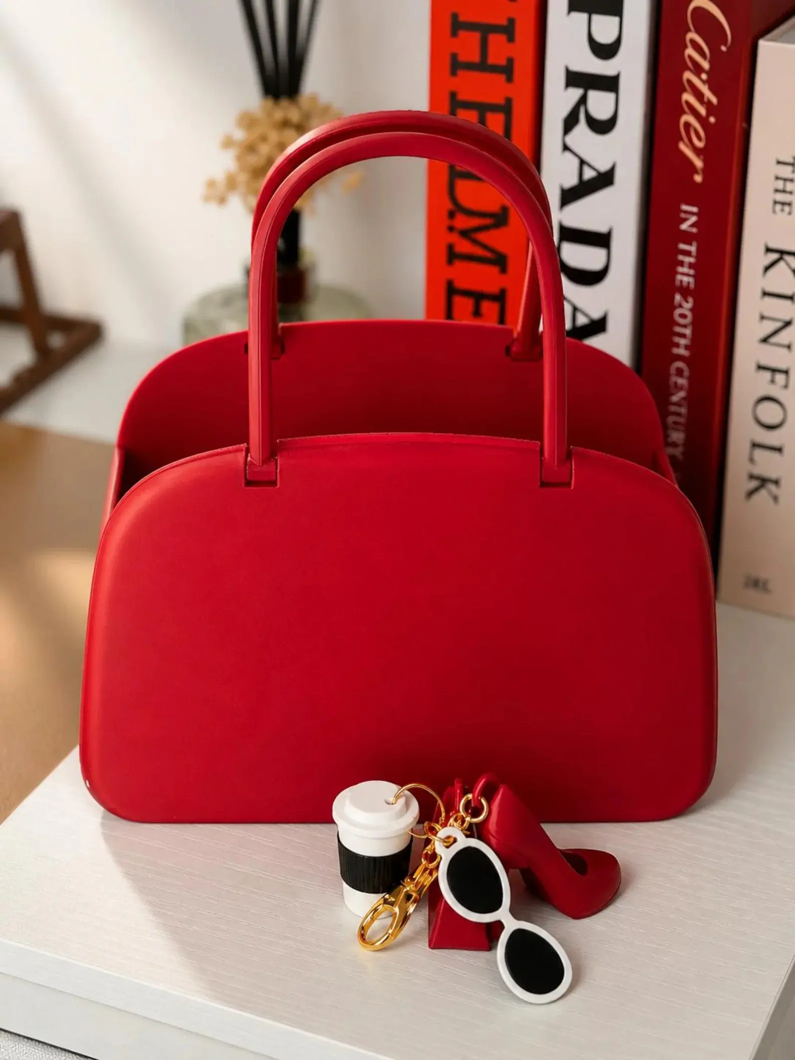 Red Handbag Popcorn Bucket & Keychain Set | 3D Printed Purse Snack Holder | Movie Night Fashion Collectible | Reusable Popcorn Tub | USA Made Gift