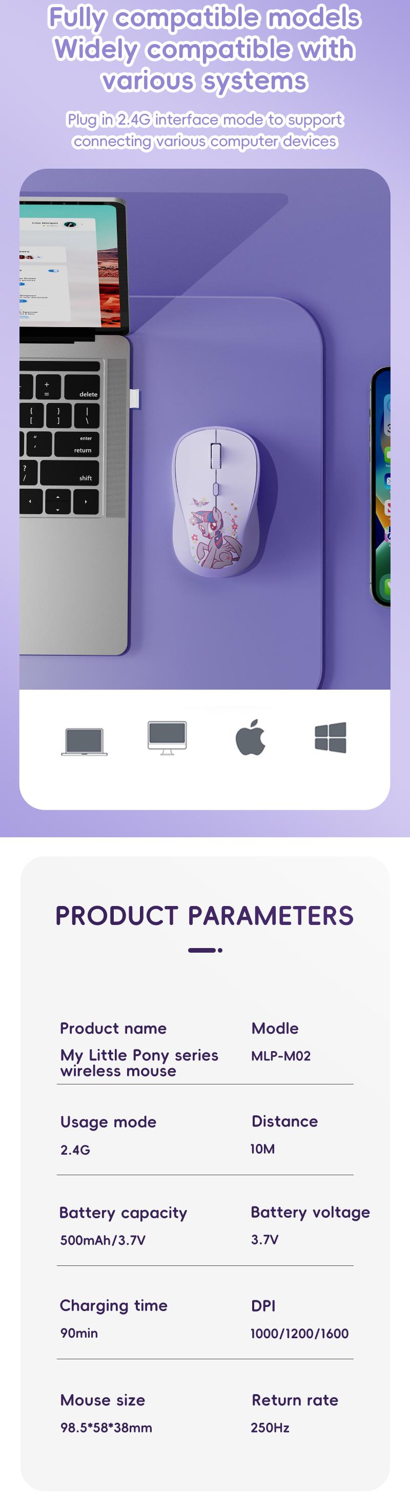 My Little Pony M02 Wireless Mouse Ergonomic Design 2.4 GHz Silent Operation Adjustable DPI Portable Universal Gift for Birthdays Valentine's Day Pink Stickers Slim Mouse TikTokShopHolidayHaul