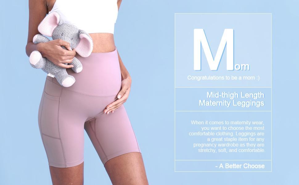 POSHDIVAH Women's Maternity Yoga Shorts with Pockets High Waist 8" for Summer Workout and Active Use