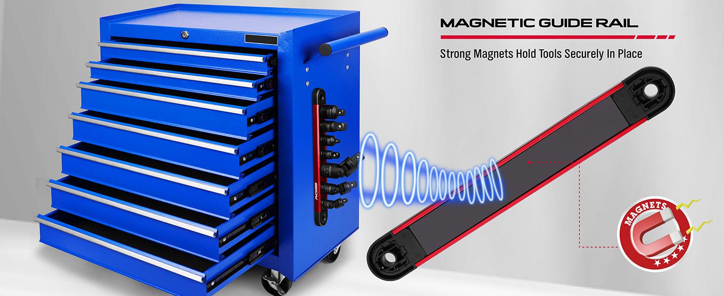 Universal Joint Socket Reducer Set: 7-Piece Impact Wobble U Joint & Adapter Set with Magnetic Aluminum Storage Rail Premium Cr-V Steel 1/4", 3/8" & 1/2" Drive U Joint and Adapter Set