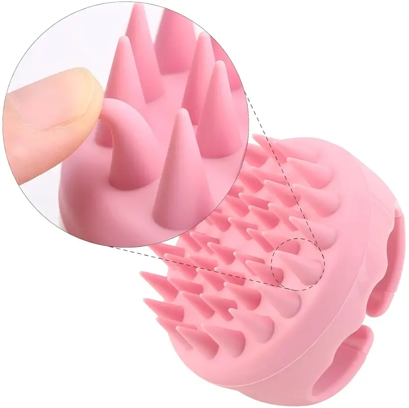 Pink Hand-Held Silicone Scalp Scrubber Spa Brush - 9cm Length ABS Cleansing Head Tool, Gentle Massage Bathroom Supplies for Dandruff Relief & Hair Growth, Adult Home Beauty Exfoliation Aid, Back to School Shopping Gift