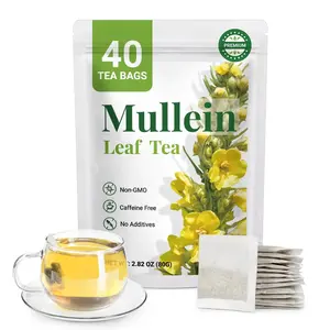 Premium 40 Mullein Tea Bags For Lungs - 100% Pure Mullein Leaf | For Lung Health & Respiratory Wellness Support | Caffeine Free - No Additives & Non-GMO | Plastic-Free, Plant-Based Tea Bags