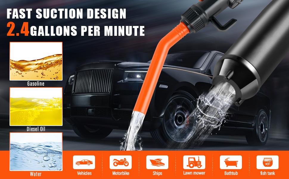 SINGARO Portable Power Battery Pump, Battery Powered Siphon Fuel Transfer Pump, Electric Fuel/Water Transfer Pump 2.4 GPM,Liquid Siphon Pump with Adjustable Flow Control, Gas Can Pump Ideal