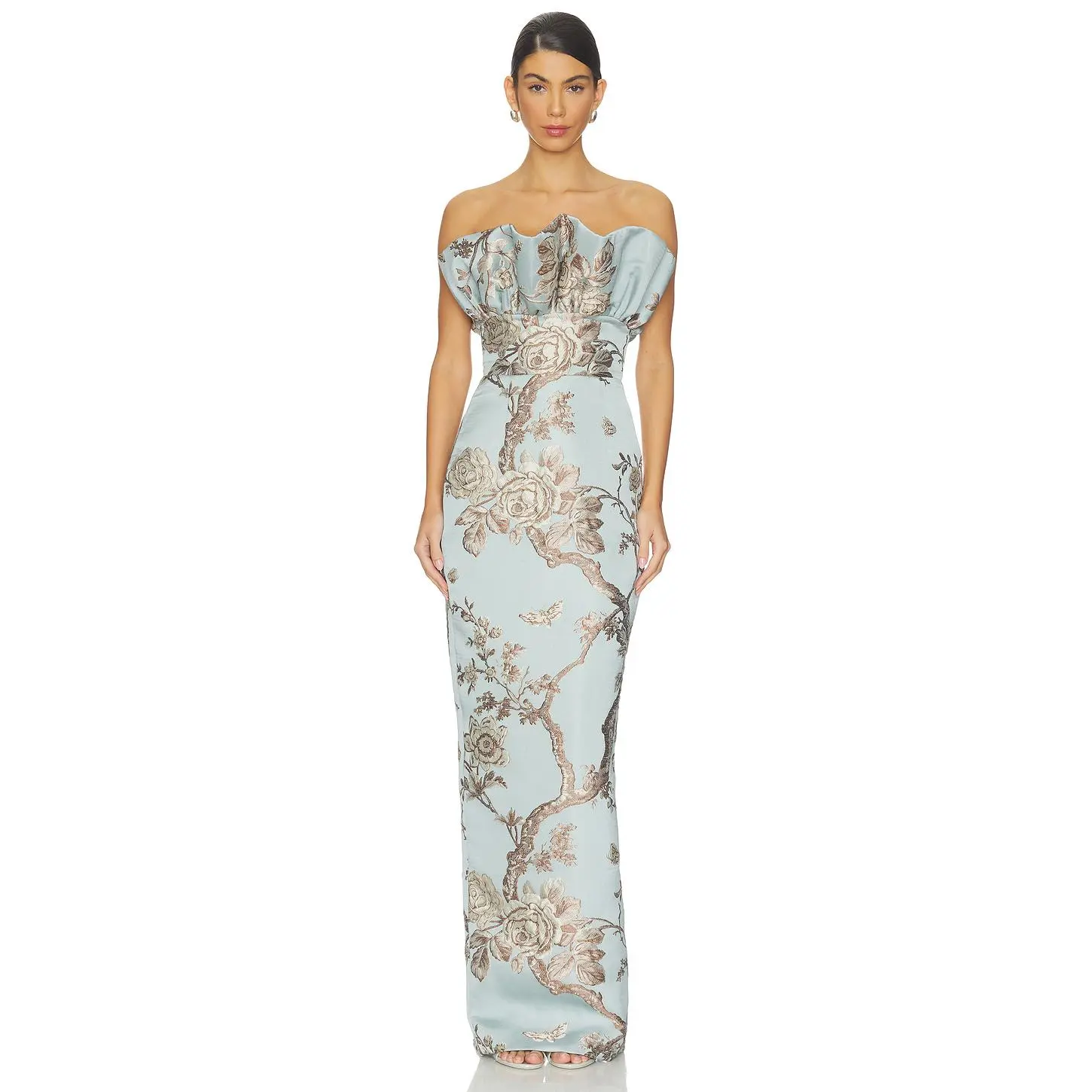 SAU LEE Noah Brocade Gown in Blue Ash