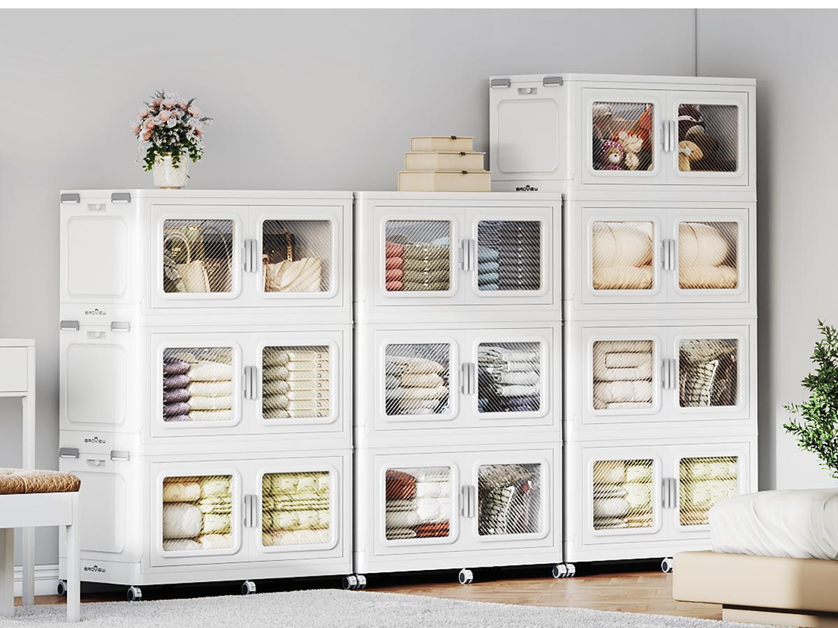 BROVIEW V80 165-300Gal Plastic Collapsible Storage Bins, Plastic Extra Large Storage Bins with Wheels, Stackable Closet Organizer and Storage Drawers, Black