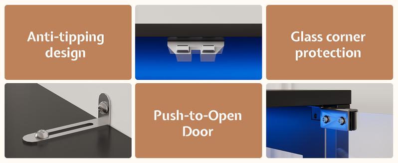 VanAcc Display Cabinet with RGB Lights, 4-Tier Storage Display Case for Collectibles, Adjustable Shelves, MDF and Tempered Glass, Black