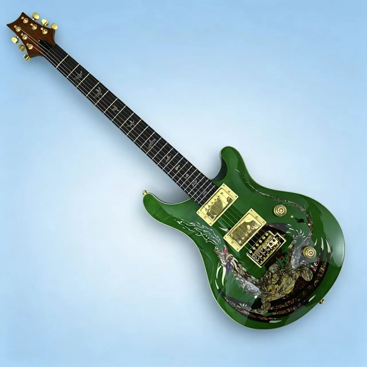 Jade Green PRS Dragon Pattern Guitar 6-String HH pickup Gold hardware