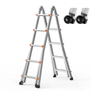 VEVOR Telescoping Ladder A Frame, 17 FT Compact Aluminum Extension Ladder, Multi-Function Portable Collapsible RV Ladder, Telescopic Ladder for Homework Stairs Indoor Outdoor Roof, 330lb Load