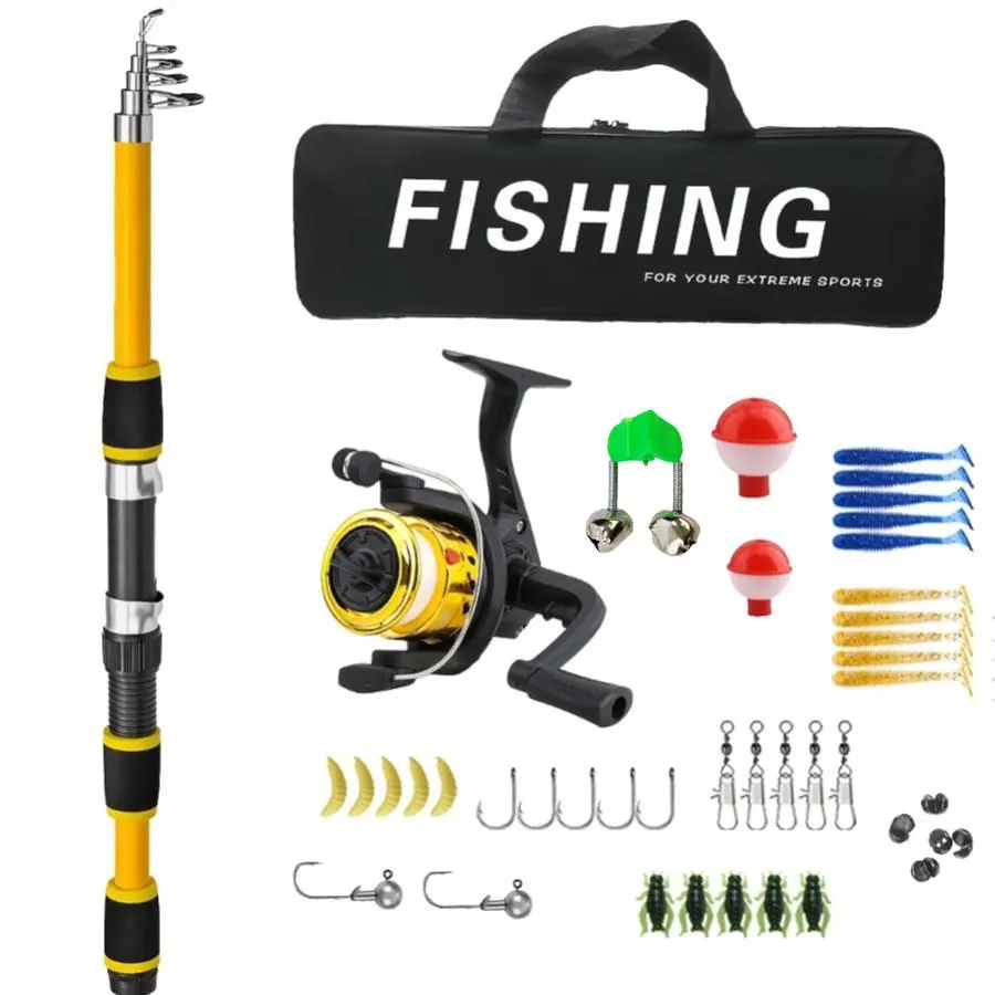 Telescopic Fishing Rod & Reel Combo Set with Carrier Bag, Fishing Equipment, Complete Fishing Tackle Kit with Lures & Accessories for Outdoor Fishing, Fishing Rod and Reel Combo, Fishing Supplies