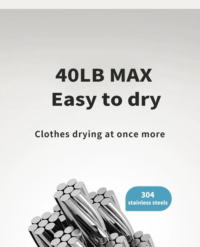 15.1 Ft 40LB Heavy-Duty Retractable Clothes Line - Wall Mounted Indoor and Outdoor Clotheslines - Durable, Space-Saving, and Easy to Install Laundry Line Solution Accessories