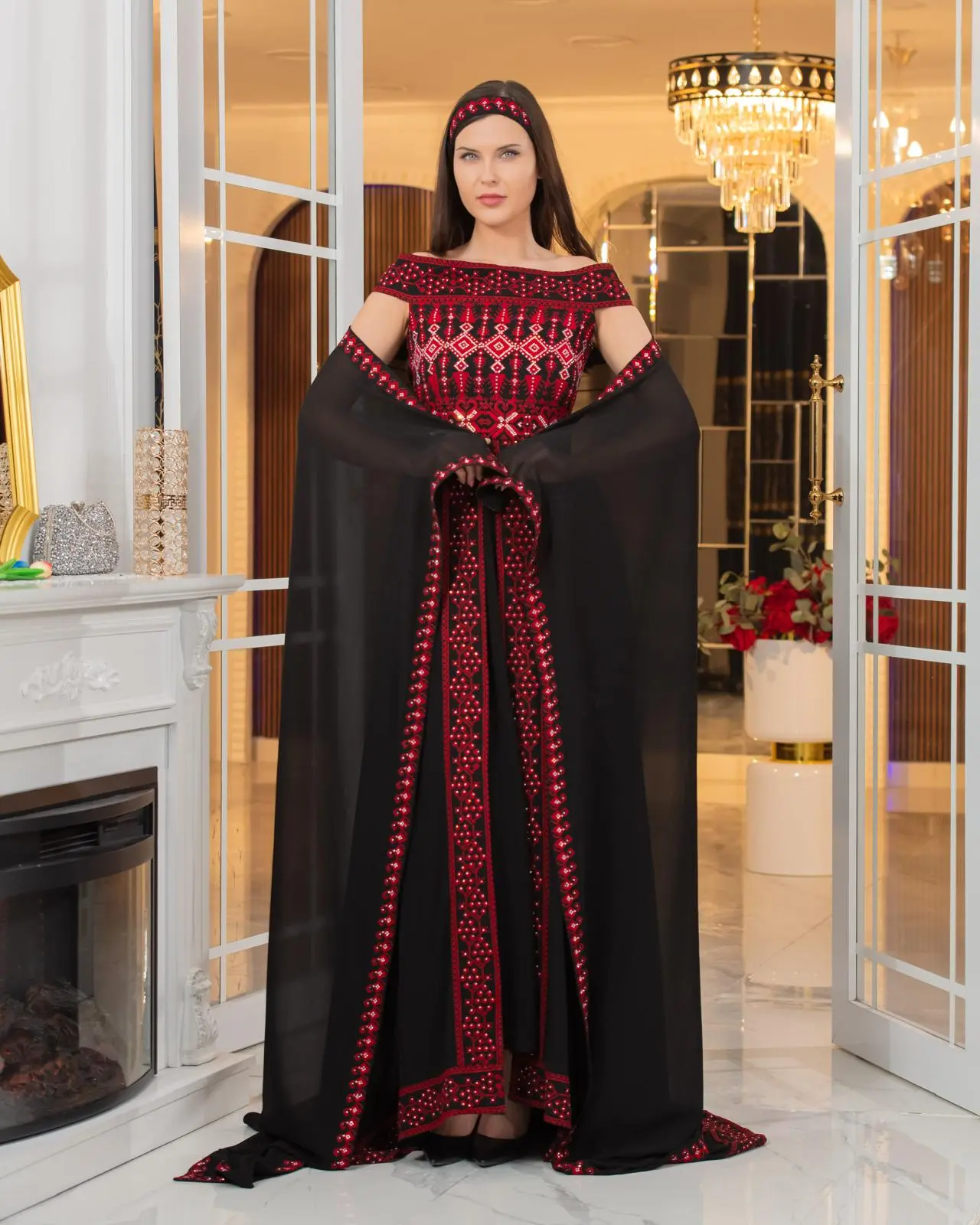 Tamra Kamer Women's Embroidered Modest Elegant Breathable Ceremonial Arabic Thobe with Shawl - Ideal for Ramadan, Eid Gifts, Casual, Dress