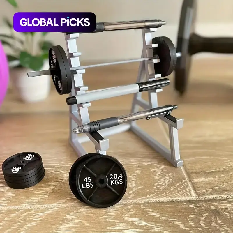 Gym Themed Desk Pen Holder, Desktop Pen Holder, 1-Count Multi-Grid Pen Stand with Mini Barbell Decor, Desk Organizer & Marker Storage for Home, Office & School, Office Desk Accessory, Ideal Gift for Fitness Enthusiasts, Desk Accessories #GLOBAL PICKS