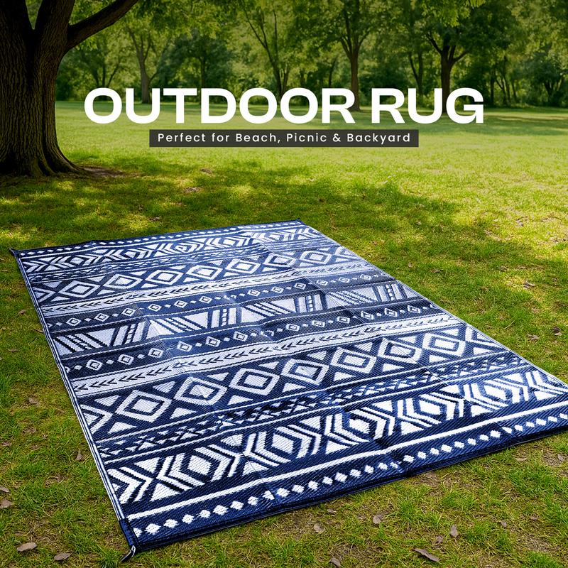 Utopia Home Waterproof Outdoor Rug for Patio, Reversible Plastic Straw Mat for Camping, Balcony, Picnics – 6x9 & 9x12 ft in Black & White, Grey, Navy Colors
