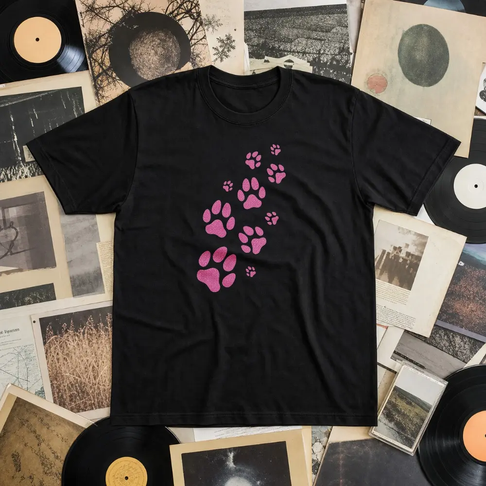 Women's Cotton Short-Sleeve Crew Neck T-Shirt - Retro Paw Print Graphic, Loose Fit, Casual Women's Clothes Top for Pet Lovers, Short-Sleeve, Shortsleeve