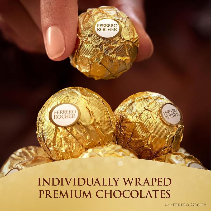 Ferrero Rocher, Premium Milk Chocolate Hazelnut, Individually Wrapped Chocolate Gift Box, 24 Count, 10.6 oz