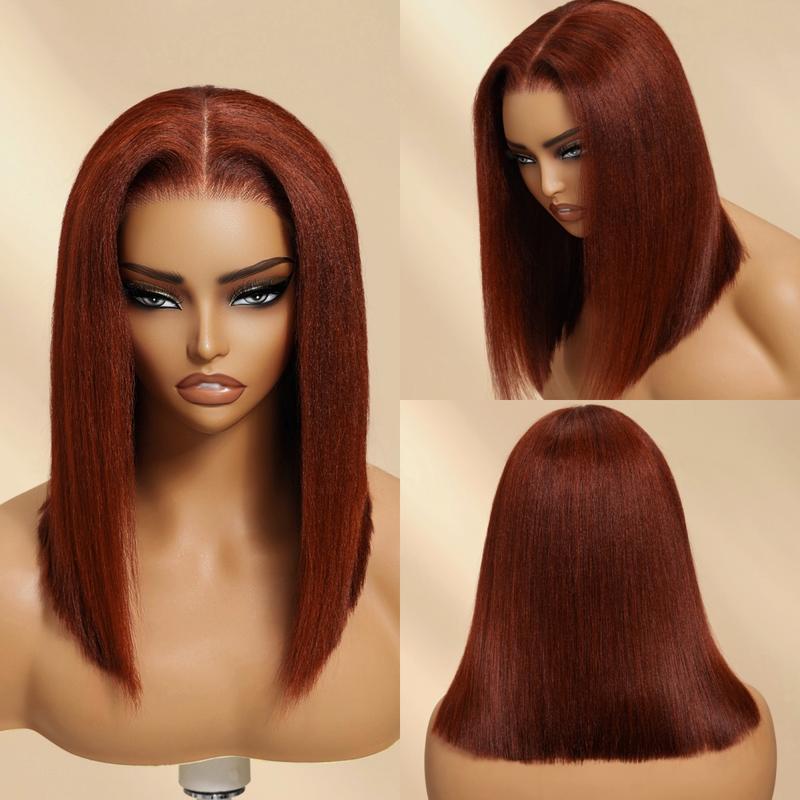 【Upgrade Drawstring】UNice Bye Bye Knots Glueless Yaki Straight Bob Wig Pre-cut 7x5 HD Lace Human Hair Wigs with Pre Plucked Hairline Knotless