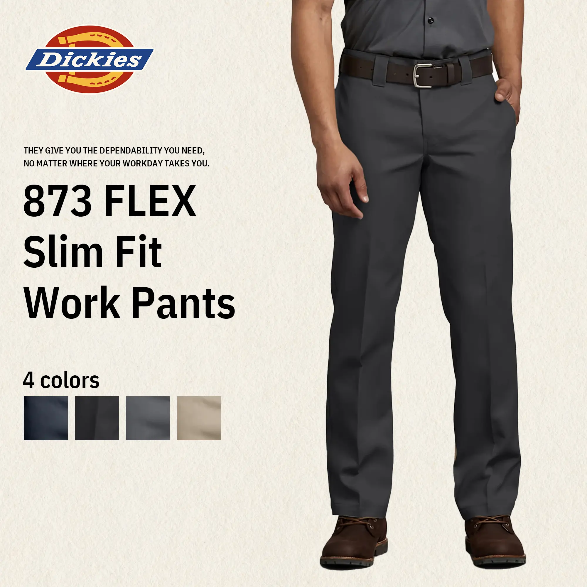 Dickies Men's 873 FLEX Slim Fit Work Pants, Wrinkle- & Stain-Resistant, Moisture-Wicking & Quick-Drying, Slim Straight-Leg Design, Versatile Essential for Work and Everyday Wear