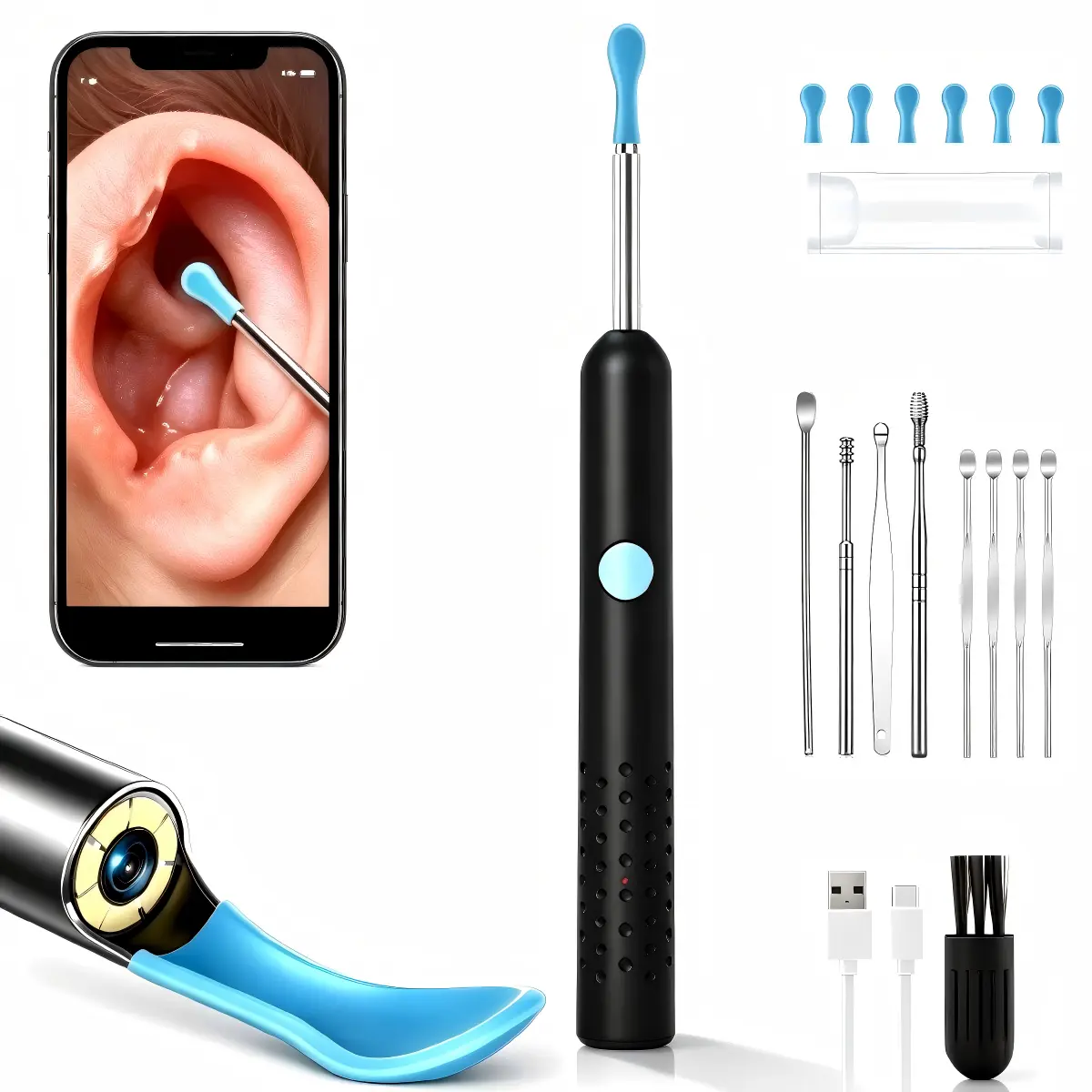 Smart Digital Manual Earwax Remover with WiFi Connection & HD Camera, Safe Ear Wax Cleaning Kit, Manual Earwax Removal Tool for Personal Ear Hygiene, Ear Cleaning Kit Manual Earwax Removal Tools Birthday gifts, holiday gifts