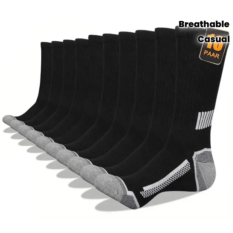 10 Pairs of Men's and Women's Four Season Long Socks, Men's Sports Socks, Basketball Socks, Football Socks, Breathable Polyester Fiber Material, Suitable for Skiing, Hiking, Basketball, Running, Mountain Hiking, Etc