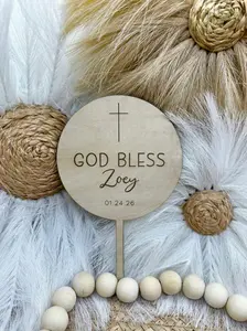 Round Personalized Engraved Cake Topper | Custom Baptism, First Communion & Confirmation Cake Decor | Christian Celebration Keepsake