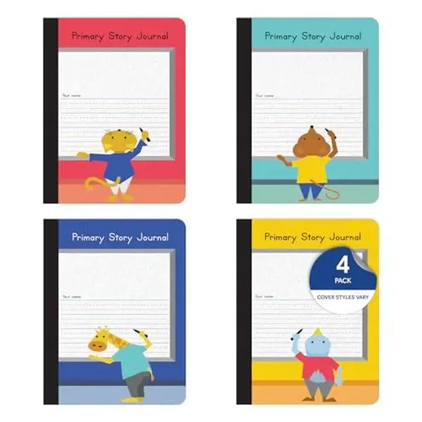Oxford Primary Composition Notebooks, Kids Handwriting & Drawing Story Journal, Pre-K, Grades K-2, 100 Sheets/200 Pages, 9 3/4 x 7 1/2, (63784) (Pack of 4)