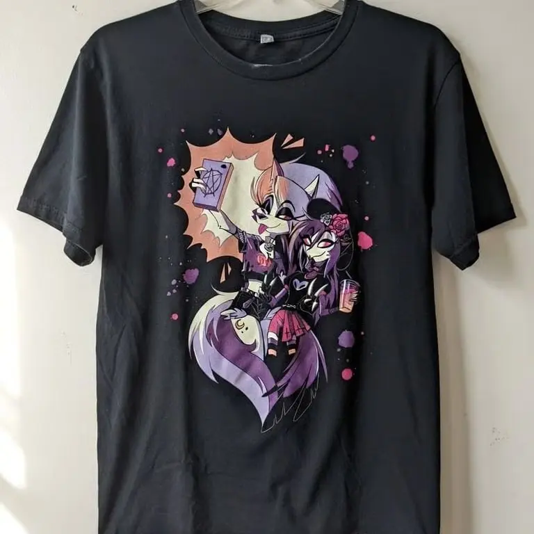 Loona and Octavia Helluva Boss T-Shirt, Short Sleeve Crew Neck T-Shirt, Pull On, Casual, Unisex Cotton T-Shirt, Menswear, Womenswear