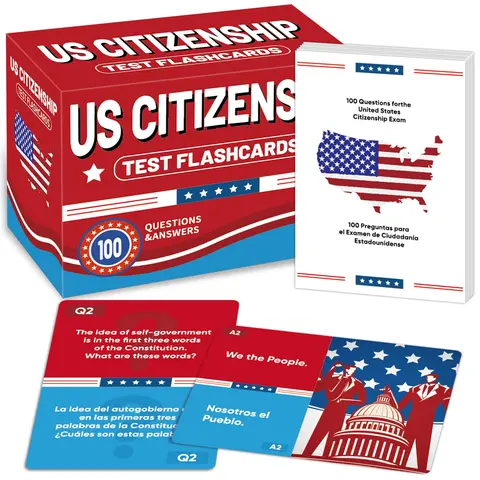 GISGFIM 2026 US Citizenship Spanish/English Bilingual Flash Cards - 100 Front/Back Q&A Learning Tools, Adults' Test Preparation, Comprehensive Coverage, Gift-Ready Packaging School Supplies Booklet Set
