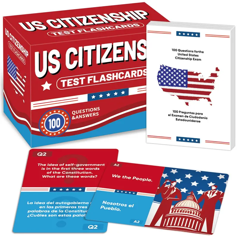 GISGFIM 2026 US Citizenship Spanish/English Bilingual Flash Cards - 100 Front/Back Q&A Learning Tools, Adults' Test Preparation, Comprehensive Coverage, Gift-Ready Packaging School Supplies Booklet Set