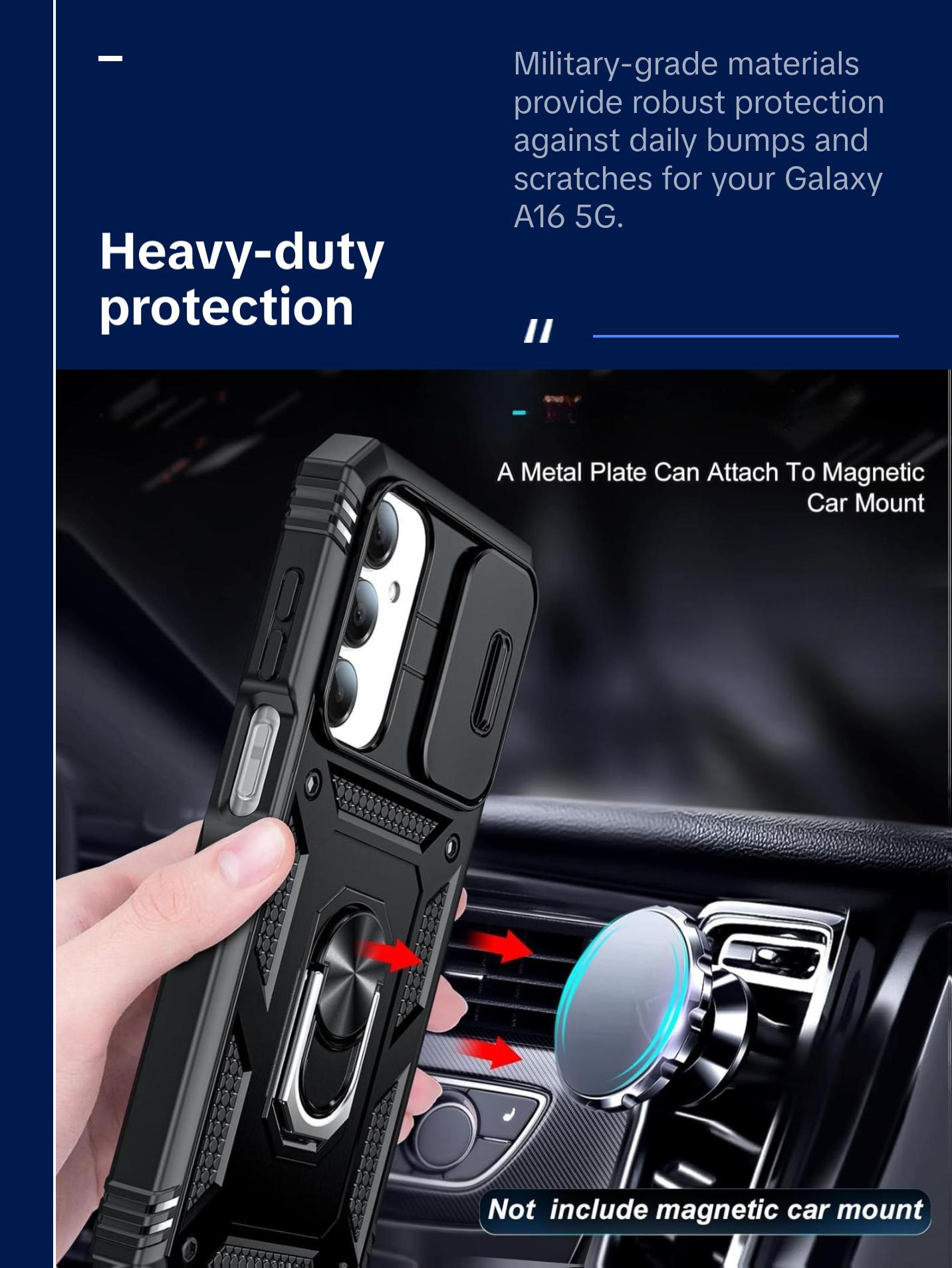 Sansumg Galaxy A16-5G Phone Case: Galaxy A16 5G Screen Protector [2 Packs] with Camera Cover, Military-Grade Heavy Duty Protection Cell Android Basic Funda para Samsung Galaxy A 16 5G Phone, Black