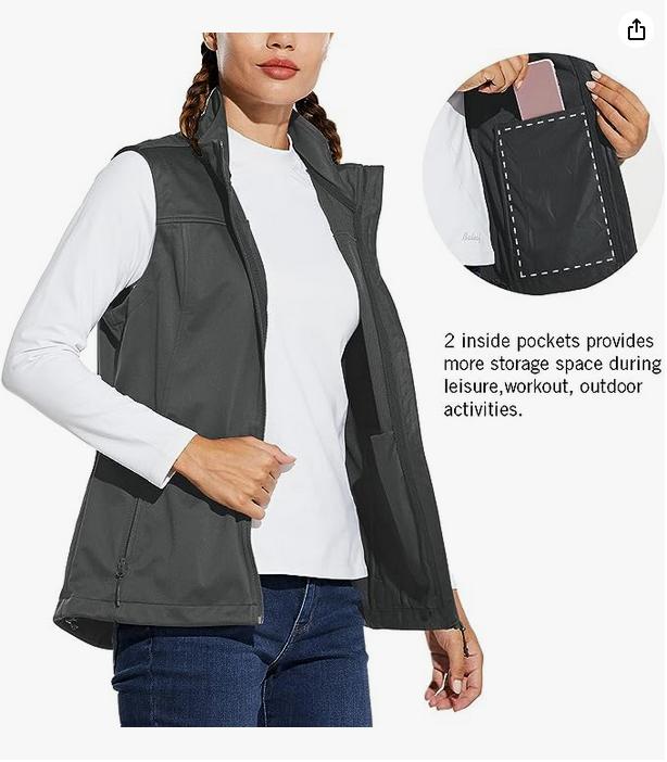 baleaf Women's Lightweight Vest Softshell Sleeveless Jacket Windproof Stand Collar with Zipper Pockets Running Hiking Golf